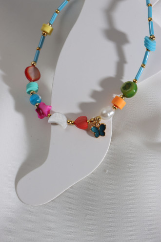 Mavi Boncuklu Kelebek Uçlu Renkli Halhal