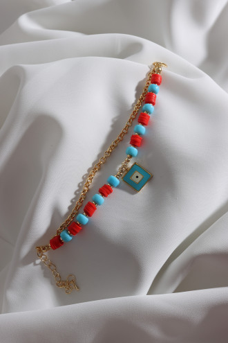 2'Li Kırmızı Fimo Boncuklu Kare Sallantılı Bileklik