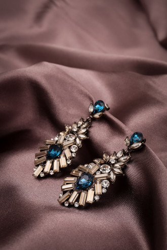 Mavi Taşlı Antrasit Abiye Küpe