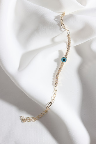 Badem Zircon Taşlı Nazar Boncuklu Gold Renk Zincir Bileklik