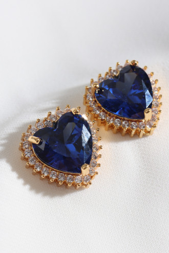 Lacivert Taşlı Gold Renk Kalp Küpe