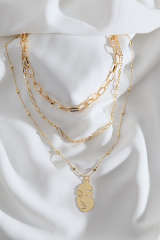 3'Lü Silüet Uçlu Gold Renk Zincir Kolye