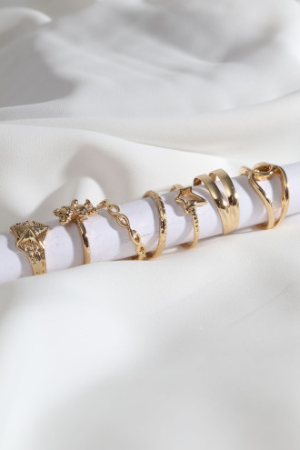 7 Adet Gold Renk Çoklu Yüzük Seti