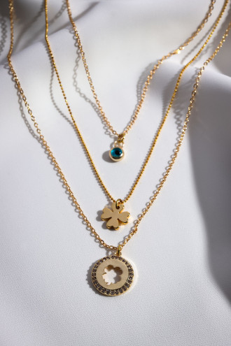 3'Lü Yoncalı Gold Renk Kolye