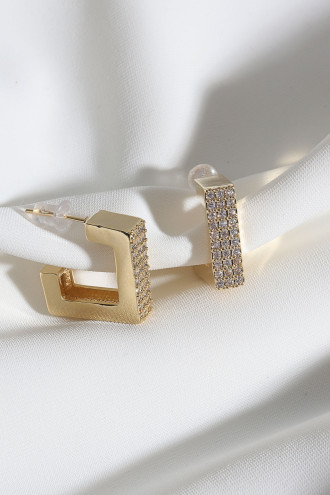 Zircon Taşlı Kare Gold Renk Abiye Küpe Zircon Taşlı Kare Gold Renk Abiye Küpe
