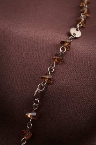 Bal Rengi Kristal Taşlı Gümüş Renk Kolye