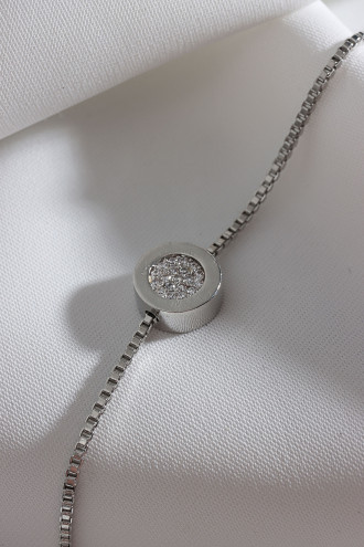 Beyaz Zircon Taşlı Yuvarlak Şeritli Gold Renk Bileklik