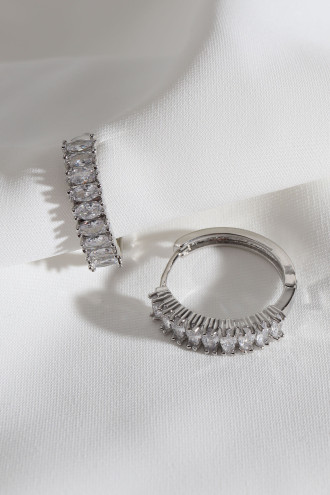 Beyaz Zircon Baget Taşlı Gümüş Renk Halka Küpe