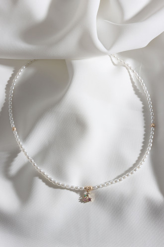 İnci Pembe Taşlı Kiraz Kolye