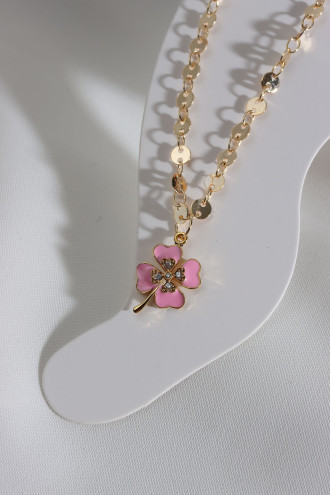 Pembe Mineli Dört Yapraklı Yonca Halhal