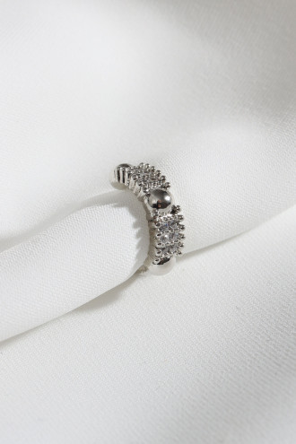 Zircon Taşlı Gümüş Renk Tekli Sıkıştırmalı Kıkırdak Küpe