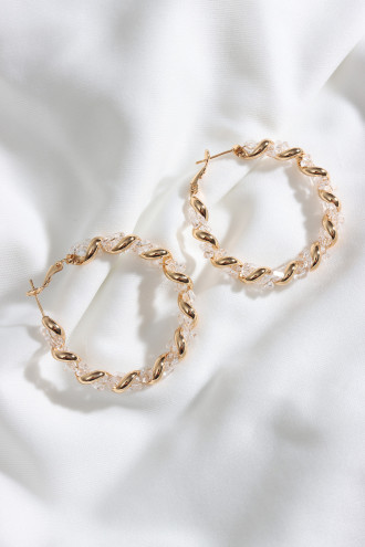 Kristal Detaylı Gold Renk Halka Küpe