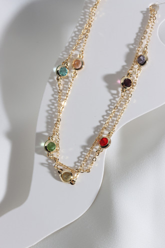 2'Li Zincirli Renkli Taşlı Gold Renk Halhal
