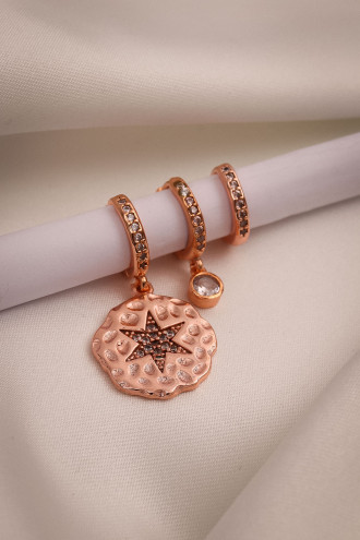 Zirkon Taşlı Yıldız 3'Lü Rose Küpe Zirkon Taşlı Yıldız 3'Lü Rose Küpe