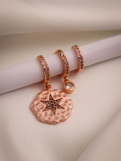 Zirkon Taşlı Yıldız 3'Lü Rose Küpe