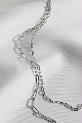 2'Li Çelik Plaka Detay Gümüş Renk Zincir Kolye