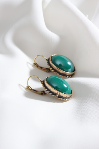 Yeşil Oval Otantik Küpe