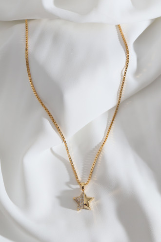 Yarı Taşlı Yıldız Şekil Gold Renk Kolye