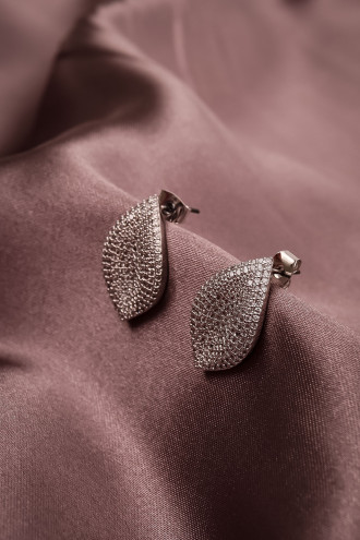 Zircon Taşlı Gümüş Renk Yaprak Abiye Küpe