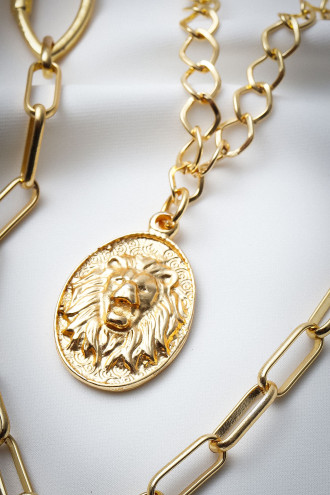 3'Lü Aslan Figürlü Gold Renk Kolye