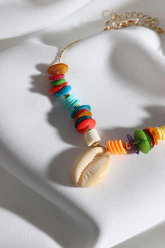 Renkli Yassı Doğal Taş Boncuk Gold Renk Halhal