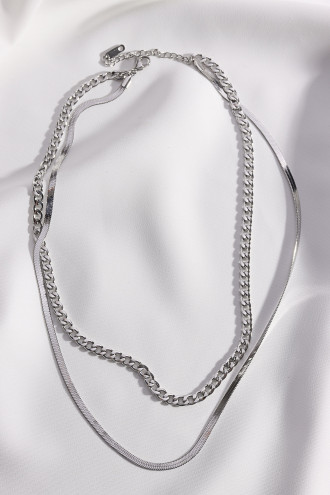 Ikili Çelik Italyan Zincirli Gümüş Renk Kolye
