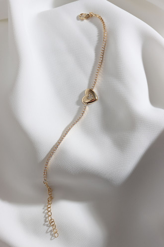 Kalp Figürlü Zircon Taşlı Gold Renk Suyolu Bileklik