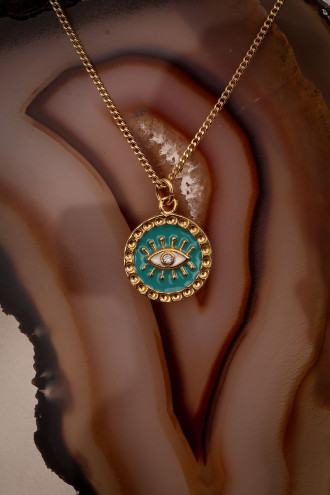 Mavi Mineli Gold Renk Göz Kolye
