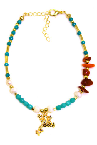 Doğaltaşlı Kurbağa Figürlü Halhal Doğaltaşlı Kurbağa Figürlü Halhal