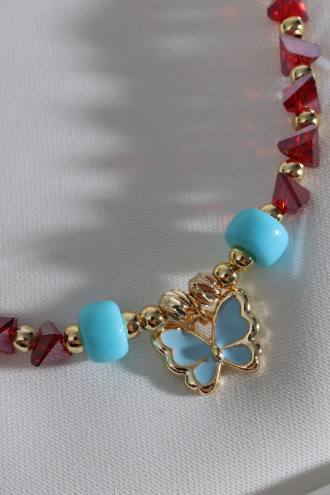 Nar Çiçeği Kristal Taşlı Mavi Mineli Kelebek Bileklik