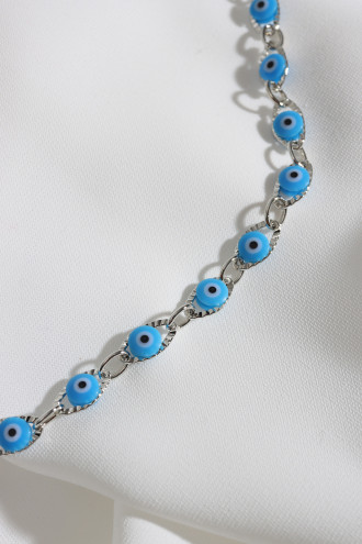 Damla Gözlü Gümüş Renk Kolye