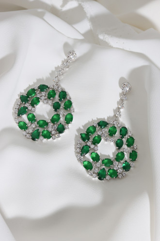 Yuvarlak Sallantılı Yeşil Abiye Küpe Yuvarlak Sallantılı Yeşil Abiye Küpe