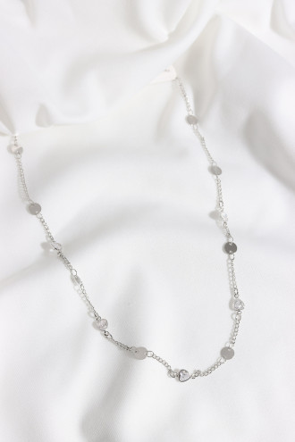 Kalp Taşlı Pul Detay Gümüş Renk Zincir Kolye