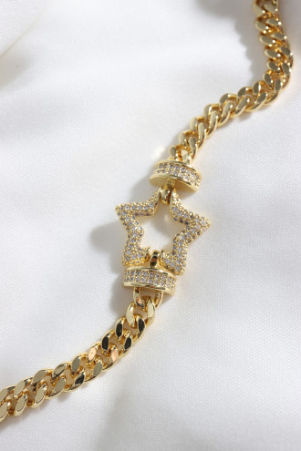 Yıldız Figür Çok Taşlı Gold Renk Çelik Zincir Bileklik