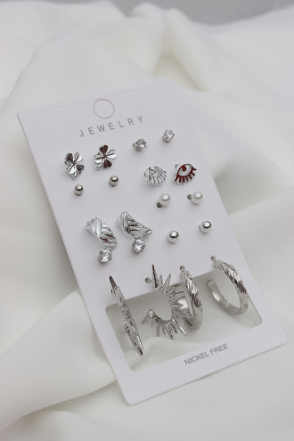 10 Çift Set Gümüş Renk Küpe
