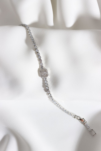 Baget Taşlı Gümüş Renk Abiye Bileklik