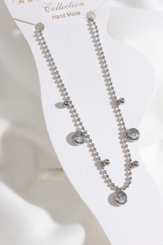 Çelik Taş Detaylı Gümüş Renk Zincir Halhal