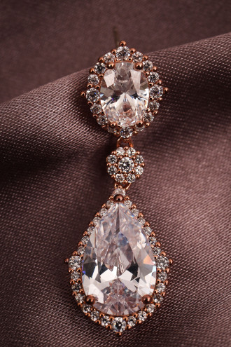 Zircon Taşlı Sallantılı Rose Abiye Küpe