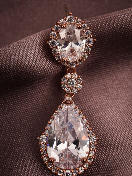Zircon Taşlı Sallantılı Rose Abiye Küpe