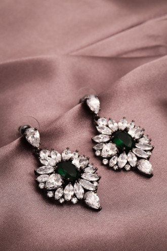 Yeşil Taşlı Antrasit Abiye Küpe