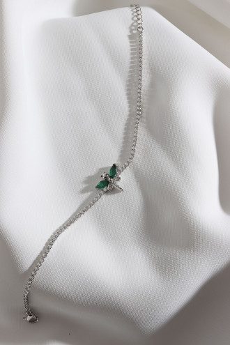 Yeşil Taşlı Yusufçuk Figürlü Zircon Taş Gümüş Renk Suyolu Bileklik