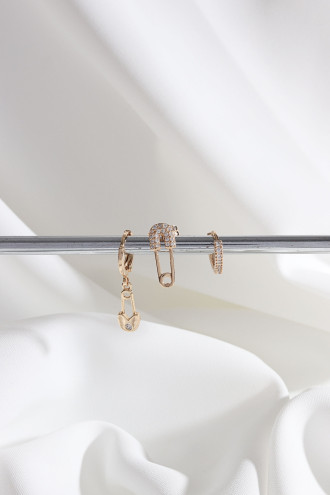 Vip Collectıon 3'Lü Zircon Taşlı Çengel Model Gold Renk Halka Küpe