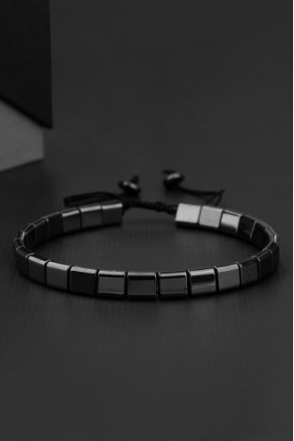 Antrasit Renk Kare Boncuklu Ansansörlü Erkek Bileklik