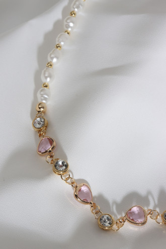 Pembe Üçgen Taşlı Inci Kolye