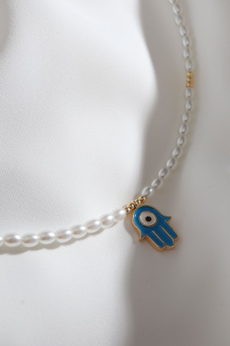 Mavi Mineli Inci Fatma Ana Eli Kolye