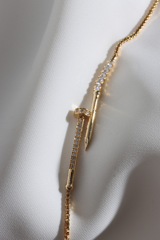 Gold Renk Zircon Taşlı Çivi Model Su Yolu Bileklik