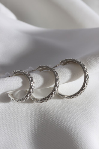 Kadın 3'Lü Gümüş Renk Halka Küpe Set