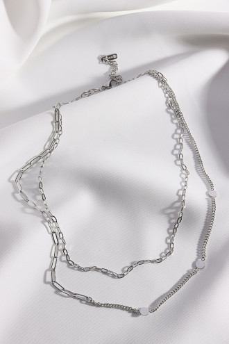 2'Li Çelik Plaka Detay Gümüş Renk Zincir Kolye