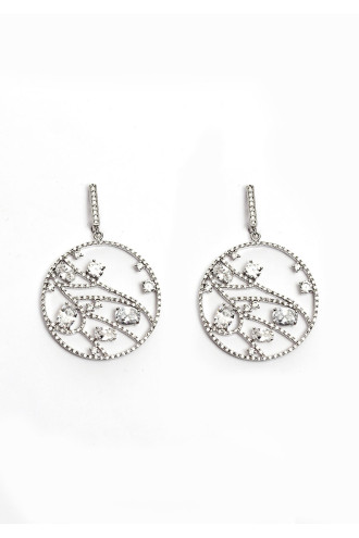 Dairesel Zirkon Taş Işlemeli Antrasit Renk Küpe Dairesel Zirkon Taş Işlemeli Antrasit Renk Küpe