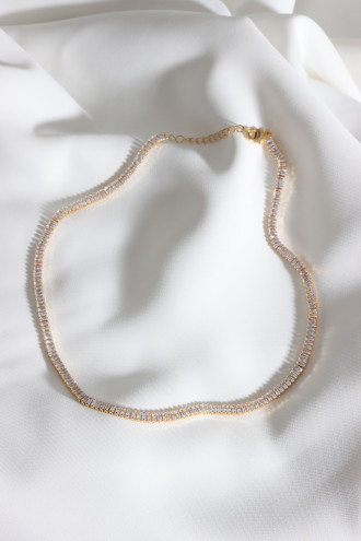 Ince Baget Taşlı Gold Renk Vip Su Yolu Kolye